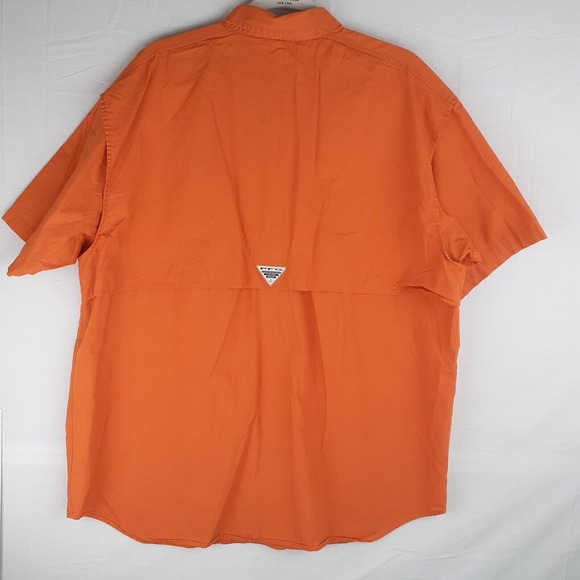 Columbia PFG Mens Large Button Up Orange Shirt Vented Back Fishing Cargo Pockets - Picture 8 of 12